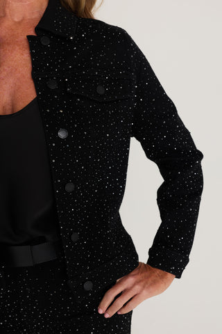 Sybil Crystal Denim Jacket in Black, additional view, The Noli Shop