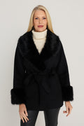 Isabel Fur Trim Coat - Black