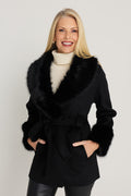 Isabel Fur Trim Coat - Black