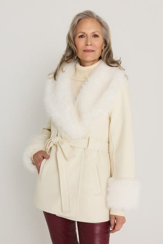 Isabel Fur Trim Coat - Pearl