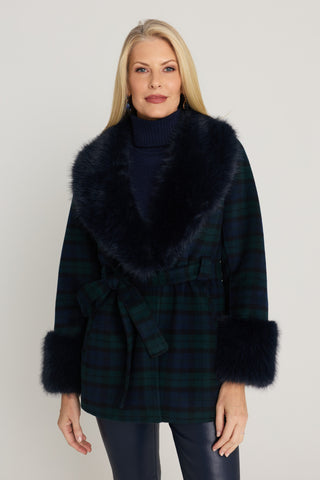 Isabel Fur Trim Coat in Tartan, The Noli Shop