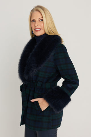 Isabel Fur Trim Coat in Tartan, additional view, The Noli Shop