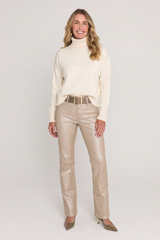 Aria Coated Flare Jean - Champagne