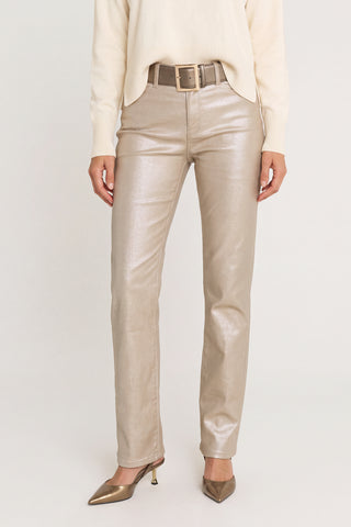Aria Coated Flare Jean - Champagne