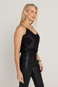 Yara Silk Camisole in Black Leopard, side view showing the tonal leopard sheen and relaxed drape, The Noli Shop