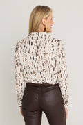 Ana Crepe Blouse in Lynx, back view showing the lynx print across the shoulders and the relaxed fit, The Noli Shop
