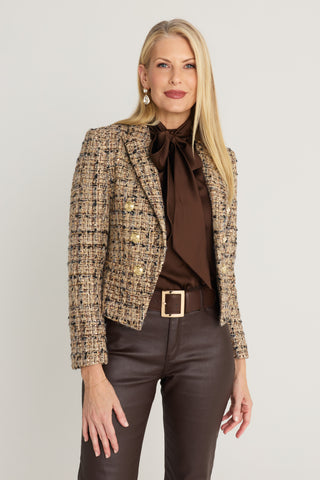 Gabrielle Double Breasted Tweed Blazer in Latte Multi, The Noli Shop