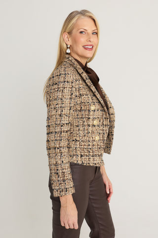Gabrielle Double Breasted Tweed Blazer in Latte Multi, additional view, The Noli Shop
