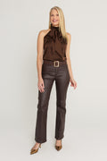 Rina Tie Neck Blouse - Espresso