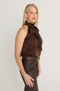 Rina Tie Neck Blouse - Espresso