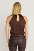 Rina Tie Neck Blouse - Espresso