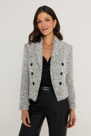 Gabrielle Double Breasted Tweed Blazer in Grey Multi, The Noli Shop