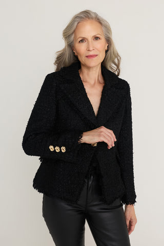Giselle Single Breasted Tweed Blazer - Black