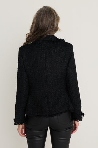Giselle Single Breasted Tweed Blazer - Black