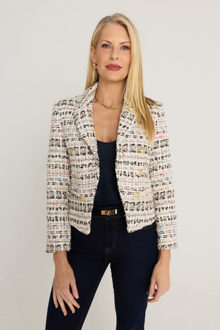 Gabrielle Double Breasted Tweed Blazer in Ecru Multi, The Noli Shop