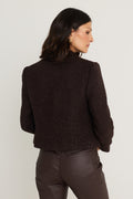 Gabrielle Double Breasted Tweed Blazer in Espresso Multi, back view showing the tweed texture and clean back seam, The Noli Shop