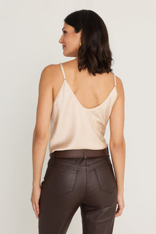 Yara Silk Camisole in Champagne, back view showing the low scooped back and thin adjustable straps, The Noli Shop