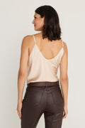 Yara Silk Camisole in Champagne, back view showing the low scooped back and thin adjustable straps, The Noli Shop