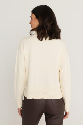 Gia Sweater in Pearl back view, relaxed ivory turtleneck pullover with ribbed cuffs and hem