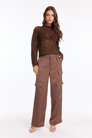 Lucie Sequin Crochet Top - Espresso