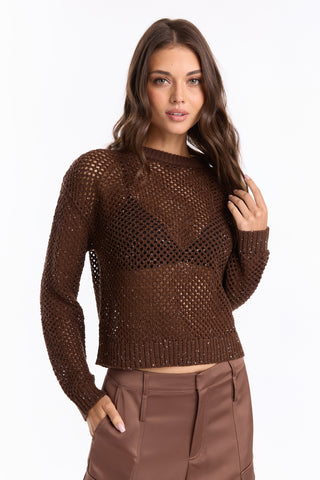 Lucie Sequin Crochet Top - Espresso