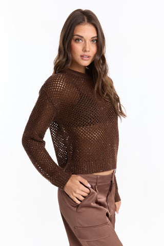 Lucie Sequin Crochet Top - Espresso