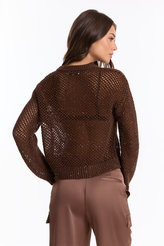 Lucie Sequin Crochet Top - Espresso