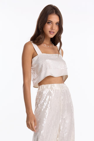 Zoey Sequin Crop Top - Pearl