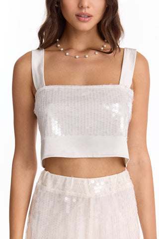 Zoey Sequin Crop Top - Pearl
