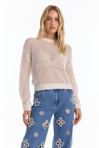 Lucie Sequin Crochet Top - Pearl