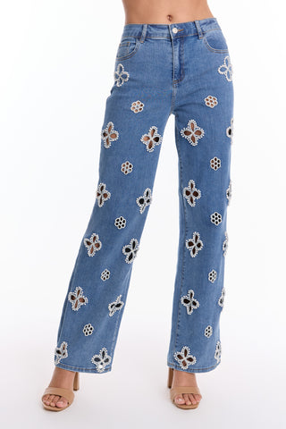 Kaia Pearl High Rise Jean - Medium Blue