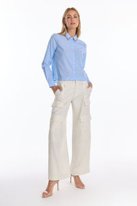 Josefina Crystal Button Up - Blue Stripe