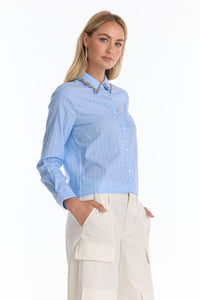 Josefina Crystal Button Up - Blue Stripe