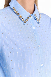 Josefina Crystal Button Up - Blue Stripe