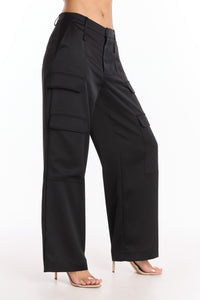 Milan Satin Cargo Pant - Black