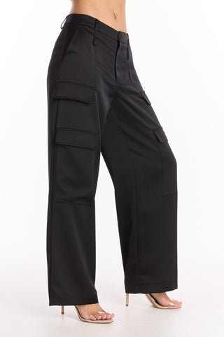 Milan Satin Cargo Pant - Black