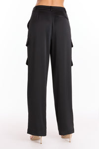 Milan Satin Cargo Pant - Black