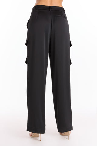 Milan Satin Cargo Pant - Black