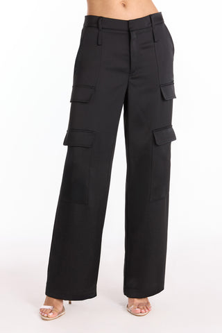 Milan Satin Cargo Pant - Black