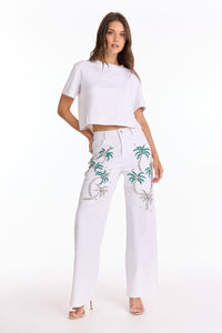 Crystal Palm High Rise Jean - White