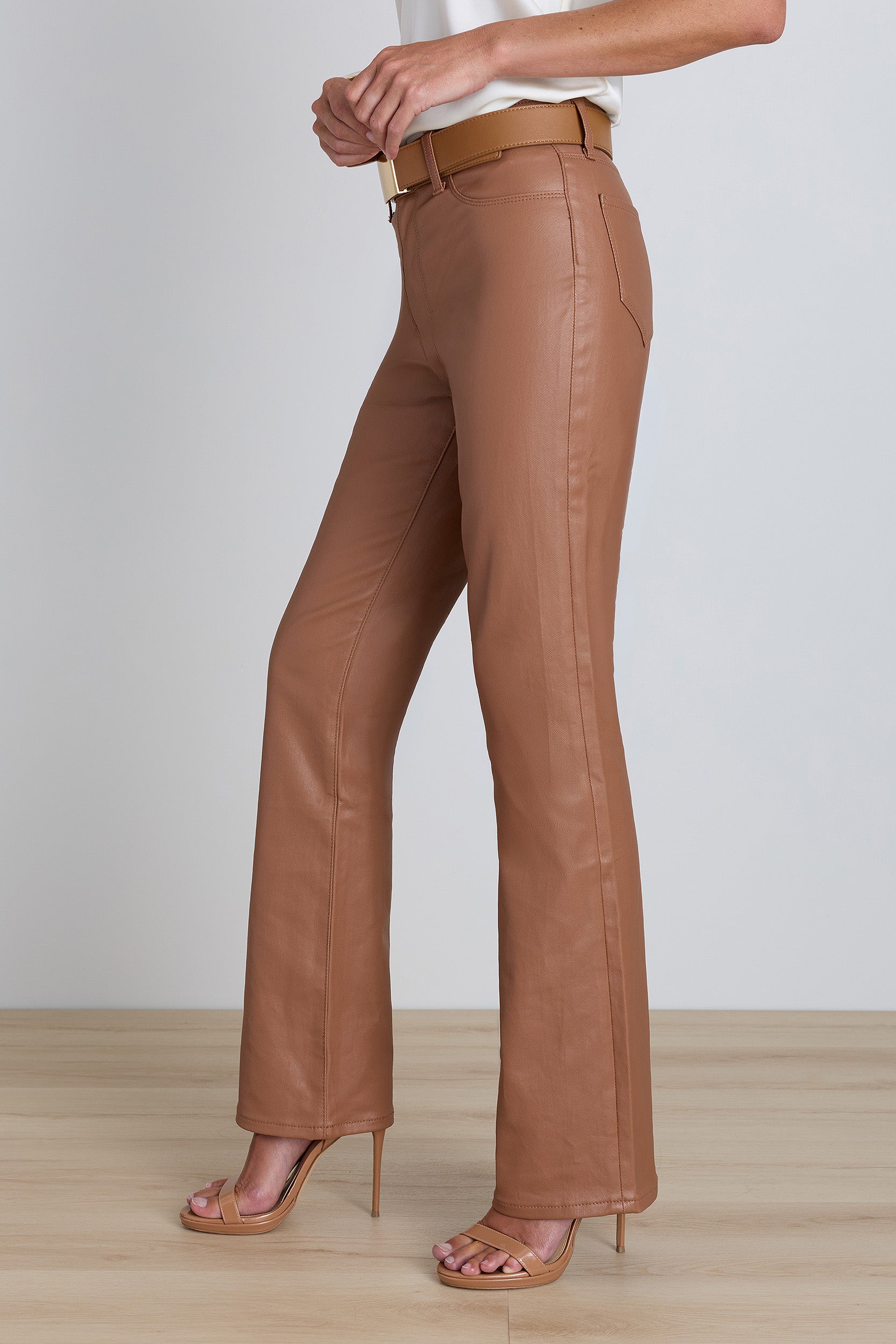 Aria Coated Flare Jean - Mocha | Coated Denim | Noli – The Noli Shop