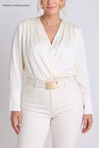 Frances Silk Bodysuit - Pearl