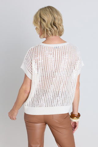 Carmela Sequin Knit Top - Pearl