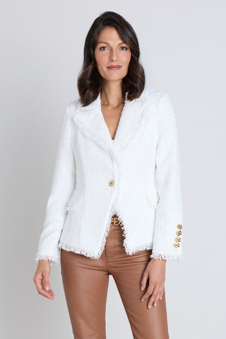 Giselle Single Breasted Tweed Blazer - White