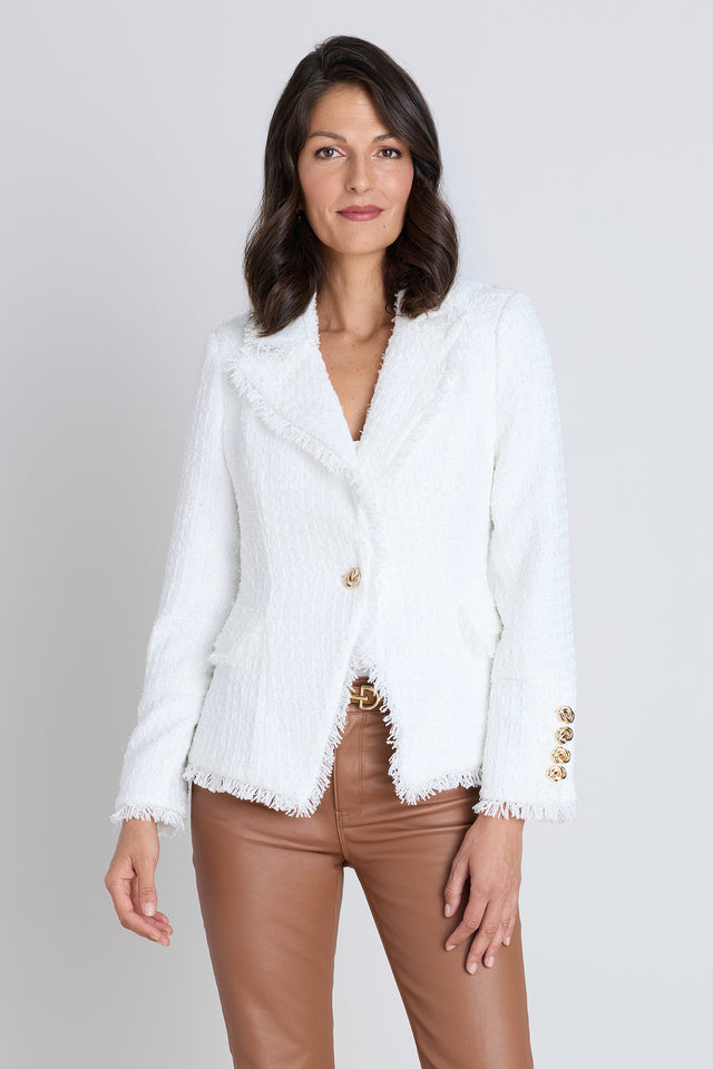 Giselle Single Breasted Tweed Blazer - White