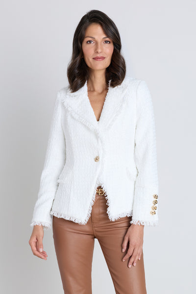 White Single Breasted Tweed Blazer for Women | The Noli Shop