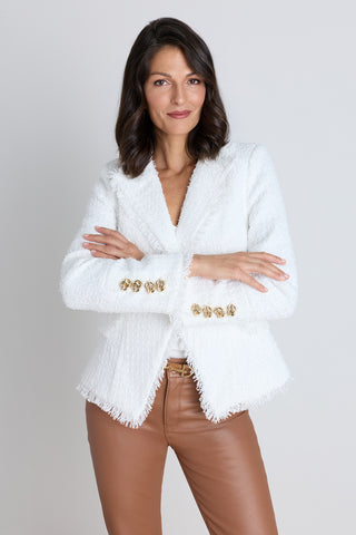 Giselle Single Breasted Tweed Blazer - White