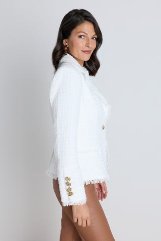 Giselle Single Breasted Tweed Blazer - White
