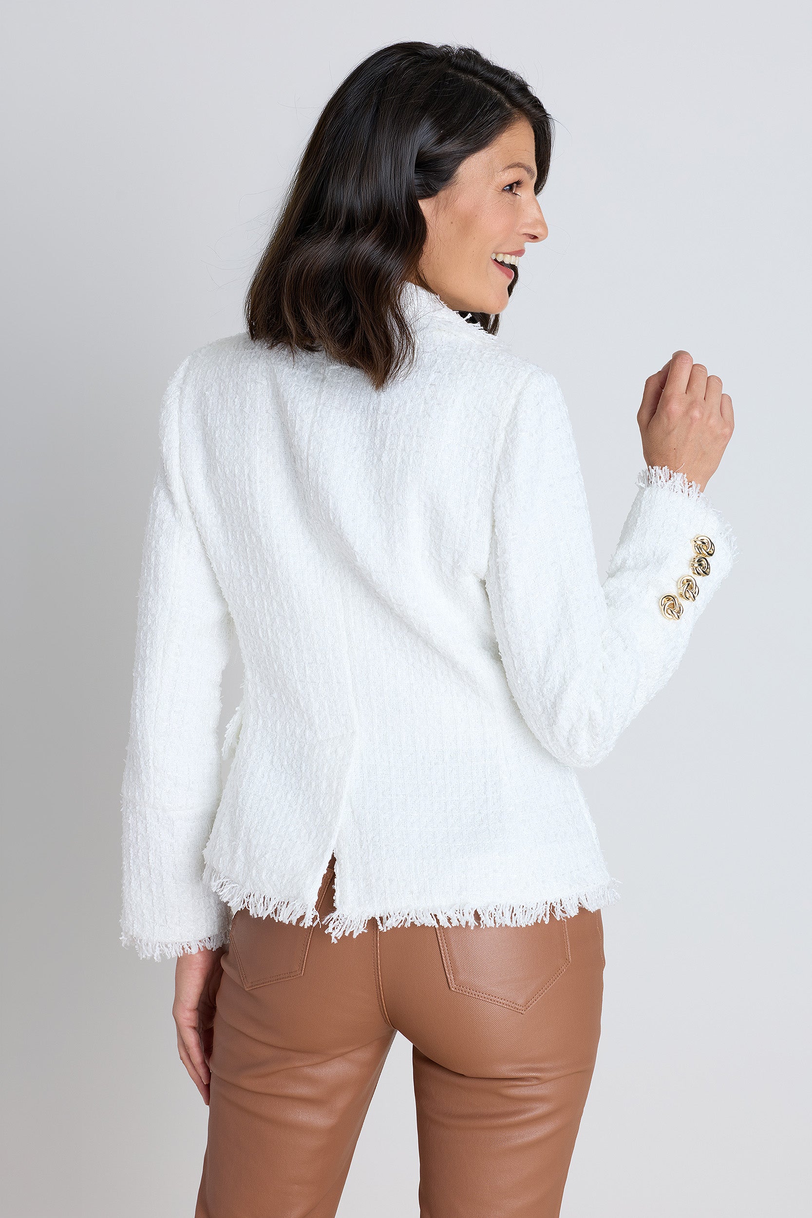 Giselle Single Breasted Tweed Blazer - White | The Noli Shop