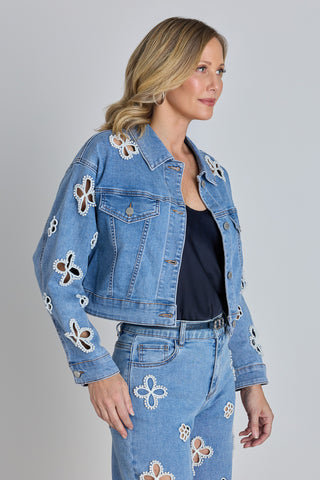 Kaia Pearl Jean Jacket - Medium Blue